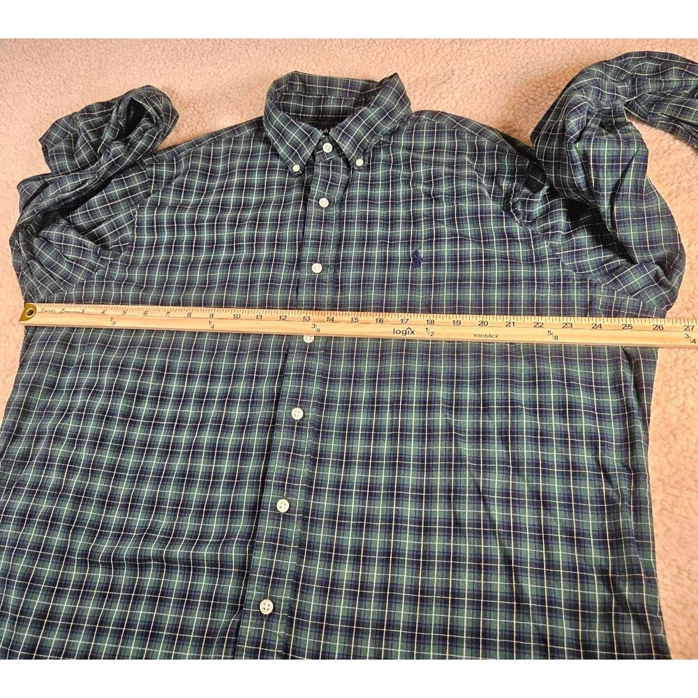Polo Ralph Lauren Mens XL Classic Fit Plaid Oxford Shirt‎ Green Blue Cotton Prep